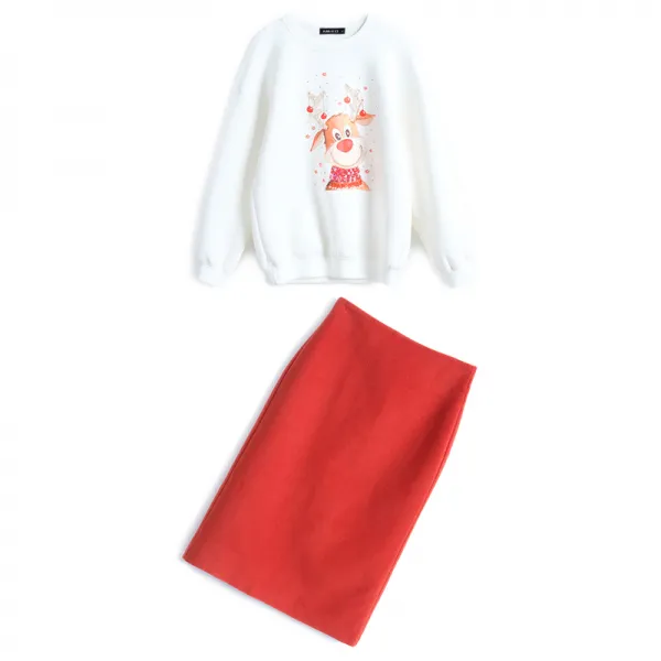 프린팅맨투맨 Miuco 애니메이션 플라워 구슬장식 글리터 네오프렌 스커트 여성의류 일찍이 봄 2480945422