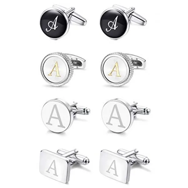 LOYALLOOK 4 쌍 남성 초기 편지 셔츠 커프스 단추 새겨진 셔츠 커프스 단추 알파벳 세트 패션 현혹 턱시도 커프스 단추 비즈니스 웨딩 아
