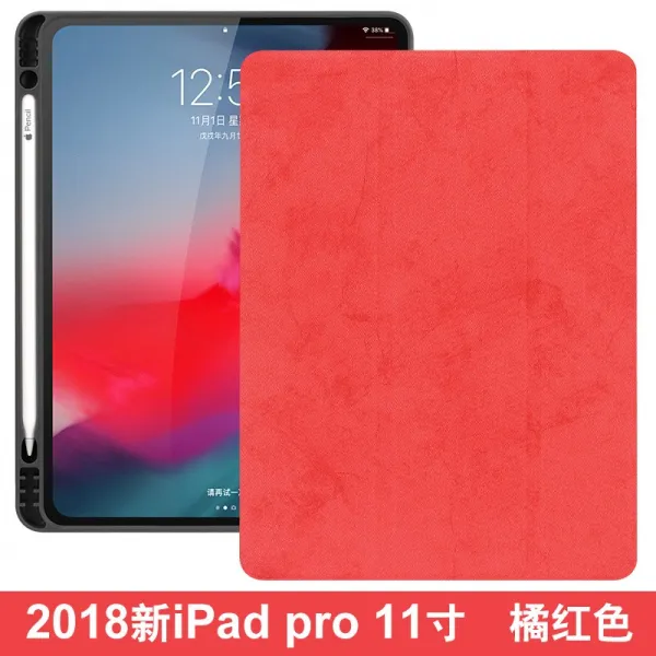 2020 년 새로운 iPad Pro 11 인치 보호 커버 12.9 형 Apple의 새로운 전체 화면 2018 태블릿 PC 프로 3 세대 Net Red Shell 낙하 방지 초박형 쉘 일체형 l 펜 슬롯, 2018IPAD pro11 인치 오렌지