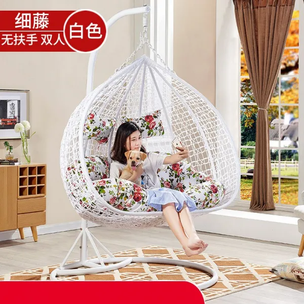 흔들의자 야외 그네 실외 그네의자 가정용 더블 곤돌라 등나무의자 마당 화원베란다 라탄 철공예, T02-더블 화이트색 클래식 * 업그레이드 두께강화 증