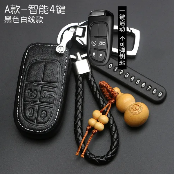 JEEP 지프 리얼가죽 키케이스 반들 1o drawing board type the chief commander 3o, 지프 A타입 -스마트 4건 블랙 백선
