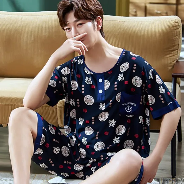 Tiger1986 용잠옷세트 니코끼다 남자 여름반팔 반바지 담색 청상 얇은 실내복 홈웨어 옴므