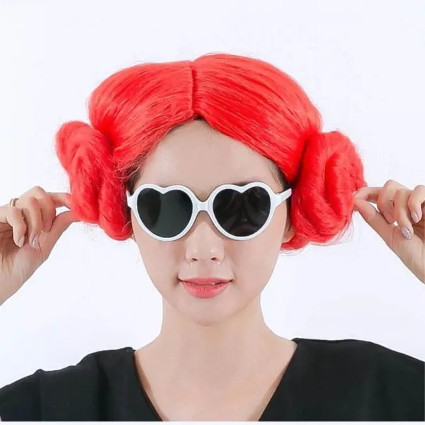 POOKAS 양머리 코스프레 가발 레드 이벤트용품 코스튬 파티가발