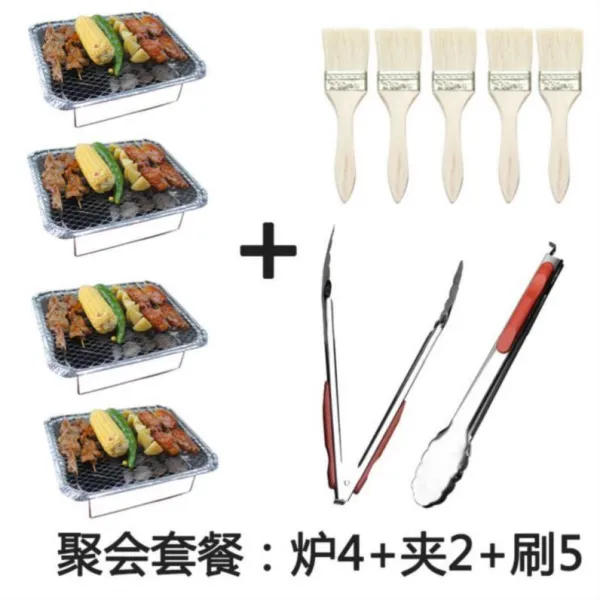 뚜두뚜부상회 바베큐화로 일회용 바비큐 그릴 심플 야외 무연 도구 경량 난로 난롯불 은박지 꼬치구이 한 사람 실내안, 모임 쿡밥