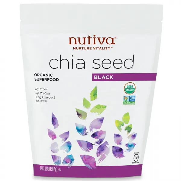 뉴비타 Nutiva 유기농 치아 씨앗 검은색 12 oz (340 g), 12온스, 1개