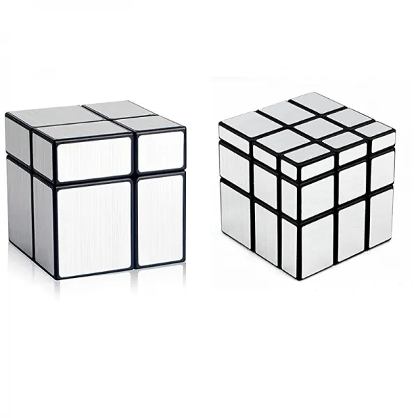 D FantiX Shengshou Mirror Cube 세트 2x2 3x3 Mirror Blocks 2x2x2 3x3x3 속도 큐브 번들 불규칙한 스피드큐브 불균등 퍼즐 장난감 실버, 상세페이지 참조, 상세페이지 참조
