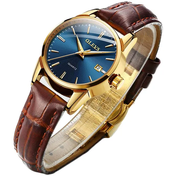다발 내분비선 성신 생물 여성들. 시계들 BROWN LEATHER-OLEVS CLASSIC ANALOG QUARTZ WATCH WEEK 날자 CASUAL LUMINOUS BLACK