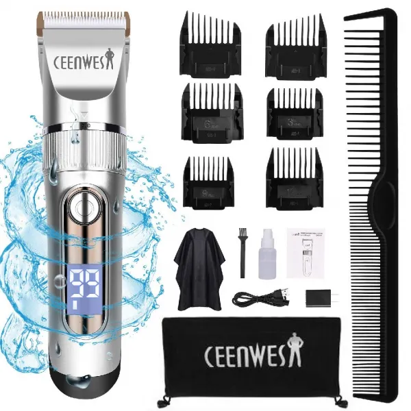 Ceenwes 낮은 노이즈 헤어 LED 디스플레이 미용 케이프 및 여행 가방 키트 면도기 IPX7 방수 체모 제거 기, none, 상세페이지참조