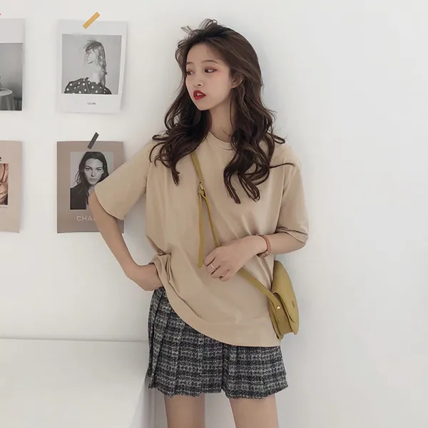 여자 기본 시스루 데일리룩 레이어드 예쁜 옷 패션 티셔츠 여성 여름 단색 라운드 데일리 무지반팔티37 반팔