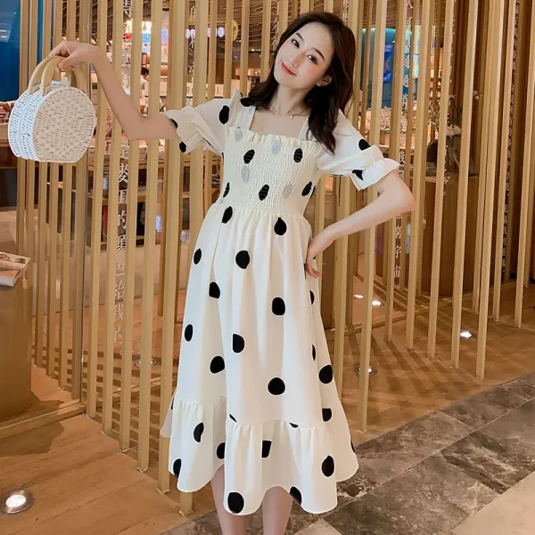 간절기 임부용 반팔 쉬폰 원피스 Nu0614