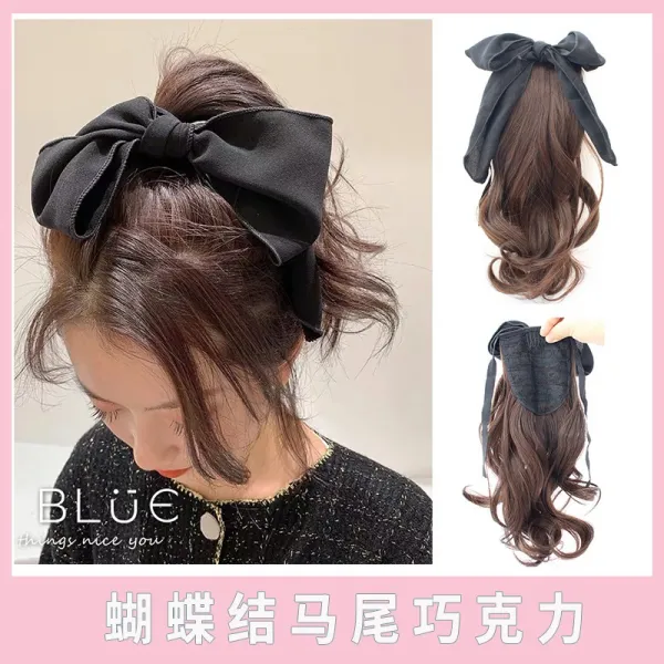 찜스닷컴 블랙 하라쥬크 히든 큰집게 양식 바인딩 페이크 헤어 롤 땋은 머리 핍진 어린 누이동생, 1, 나비넥타이 포니테일 초코스낵