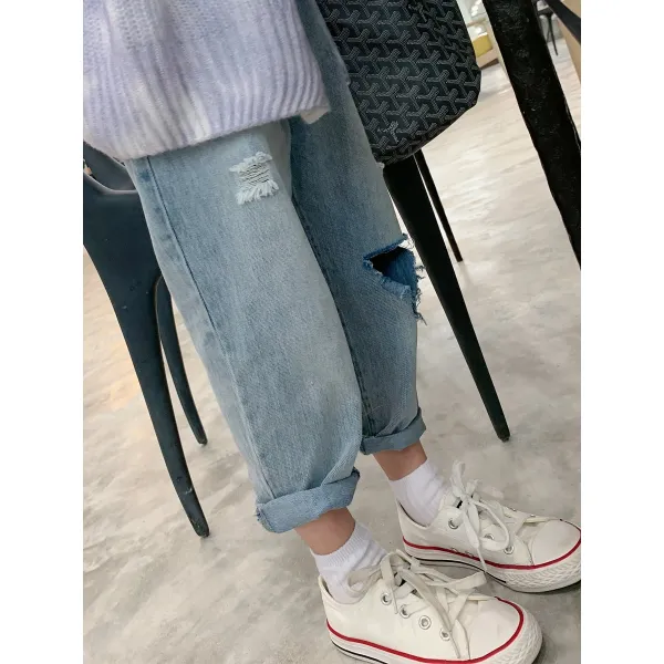 마네킹 (계집아이)2020가을스타일 여아 코디하기쉬운 편한착용 라이트색상 세척 구멍 O청바지, 기본
