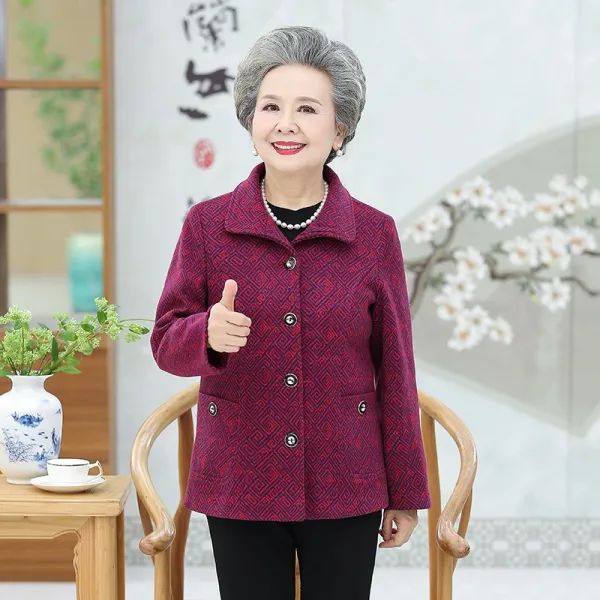 노인 옷 가을 겨울 옷 신상 여자 70세 헐렁하다 할머님 옷 플러스 모직 외투 큰 사이즈 노부인 상의