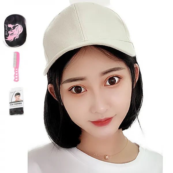 가발위드 단발 스타일캡 모자가발+가발망1개+가발전용빗1개 세트, 1개, 베이지+진한블랙
