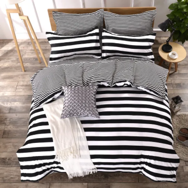 차렵이불 이불 겨울이불 순면 학생기숙사 싱글 6종 이불솜 봄가을 여름 요매트 풀세트 4종세트 C05 화이트와블랙격자 색