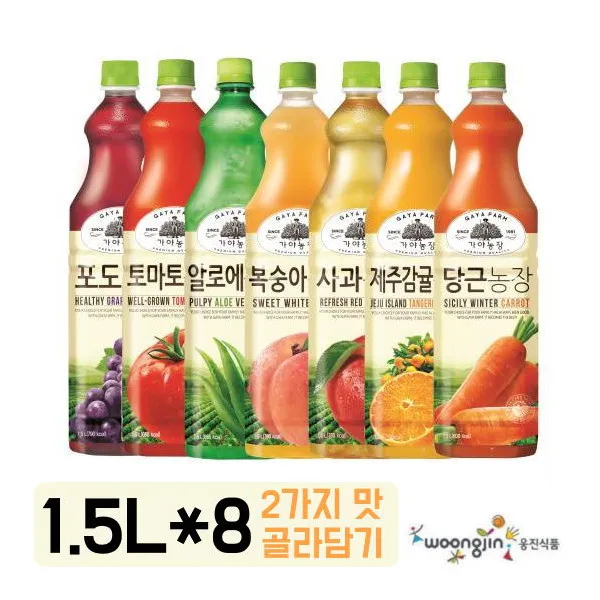 [웅진식품] 가야농장 과일농장 주스 1.5L x 8페트 (2가지 맛 골라담기), 선택1:알로에 / 선택2:사과
