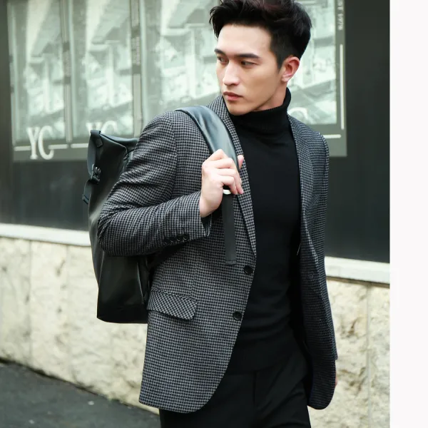 REDLIFO 남성 체크 자켓 블레이저 천조격 남자 슬림한한 2019 가을 패션 빈티지 잔체크
