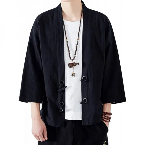  사이즈l 남성 가디건 7 부 소매 開襟 셔츠 하오 차이나 정장 자켓 여름 일본식 탑 수도승 편안한 캐주