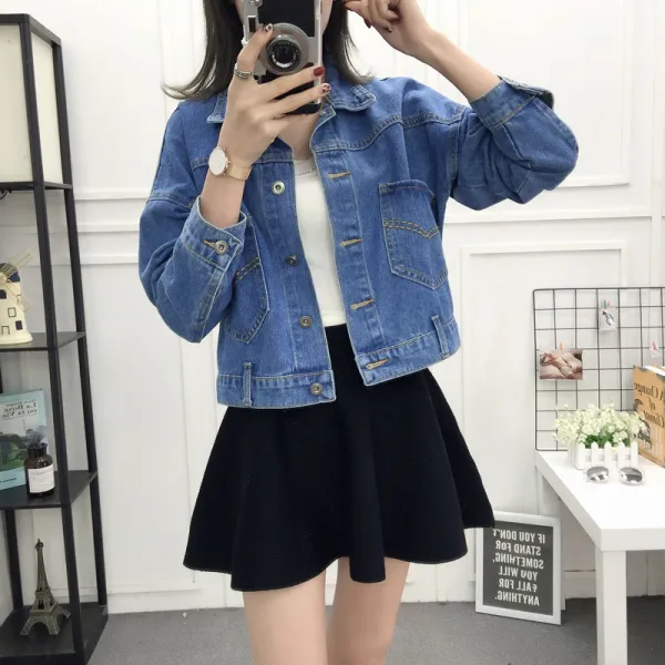 시크힐즈 여성 여자 봄 가을 백버튼 청 데님 숏 데일리 미니 자켓 재킷 점퍼