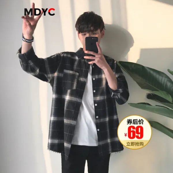 MDYC 2019년 셔츠 장장 소매 남조연예계항풍계열인 블랙L(1702)