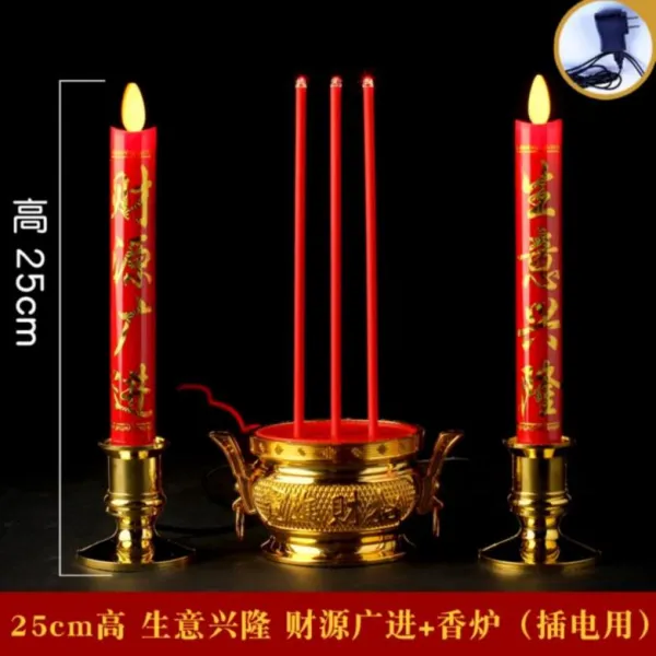 미짱 usbLED램프 들어갔다 USB 일 향초 홀더 한쌍 왁스 재물신 스몰자 등 절 레드 찌 선명한 양초 공양 저택의 대, 25cm 상급생 cai 한쌍 _향초