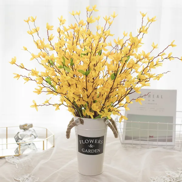 어반30 인테리어 조화 장식 해바라기 거실 가짜 꽃 TV 옆의 티테이블, 그린+2옐로우 개나리+고철통