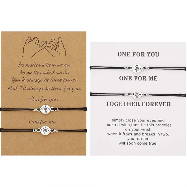 Xinrui 2 팩 핑키 약속 거리 팔찌 조정 매칭 팔찌 커플 팔찌 우정 팔찌 가족 여성 십대 자매 남자 친구의