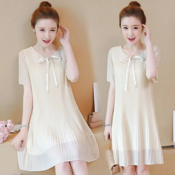 봄여름여성 리본 플레어 쉬폰원피스 빅사이즈 4921