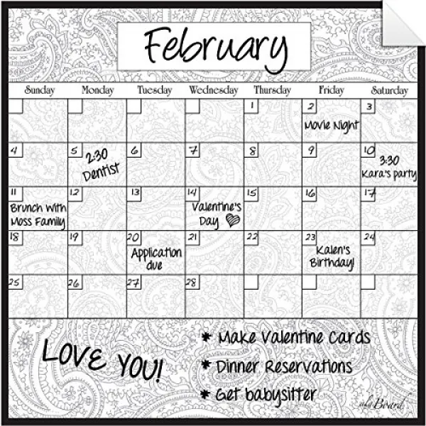 Decal Peel and Stick Dry Erase Monthly Calendar Paisley 데칼 벗기기 및 스틱 드라이 지우기 월별 달력 페이즐리, 1