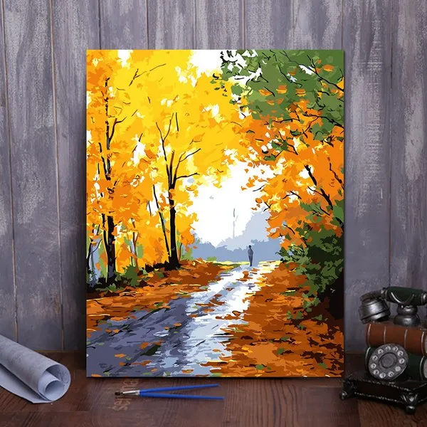 비가토 DIY 명화 그림 가을 낙엽 거리 유화 그리기 세트, 교외의 가을 풍경_60X75 _DIY 페인팅 세트