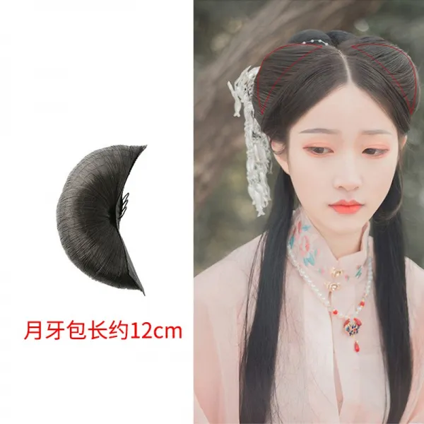 고대복장 가발 쇠뿔머리 가방 액 앞머리 순 머리카락 월아 몽둥이질을 함 에스닉 COS 볼륨 매트 딱딱해지다, 1, 반달백 롱 대략 12cm