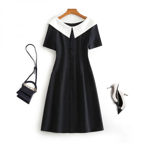 Jun.16 276번 빅 사이즈 여성 여름 통통 동생 mm 날씬한 시폰 원피스 슬림핏 복고풍 미니 블랙 스커트 바다군령Z