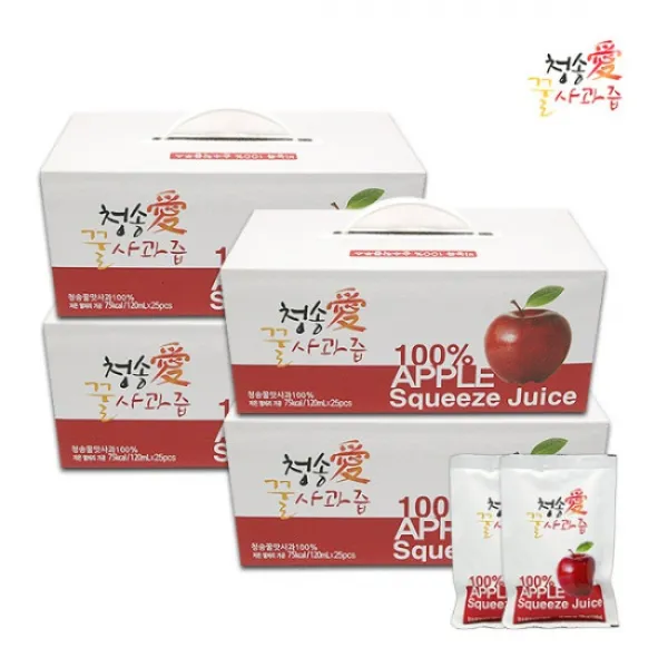 청송팜 꿀사과즙 100% 120ml 100팩