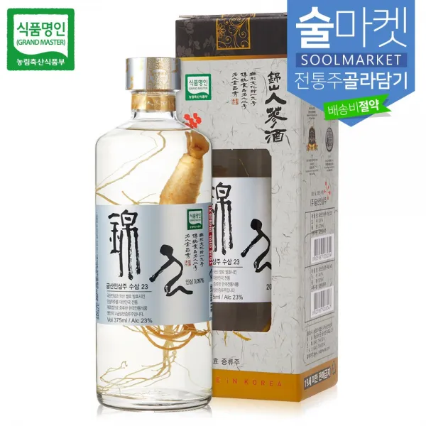 술마켓 200여종 유명 전통주 내맘대로 골라 담기 합배송, 1병, 금산인삼주 수삼 23도 375ml 식품명인