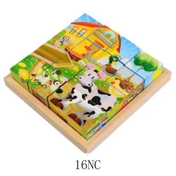 HY 16 알의 목질조각그림 어린아동 3D 립체 6면 그림 3-6세 아기 지능조제 계몽적장난감장난감세트 QH19 A022, 16NC, 1팩