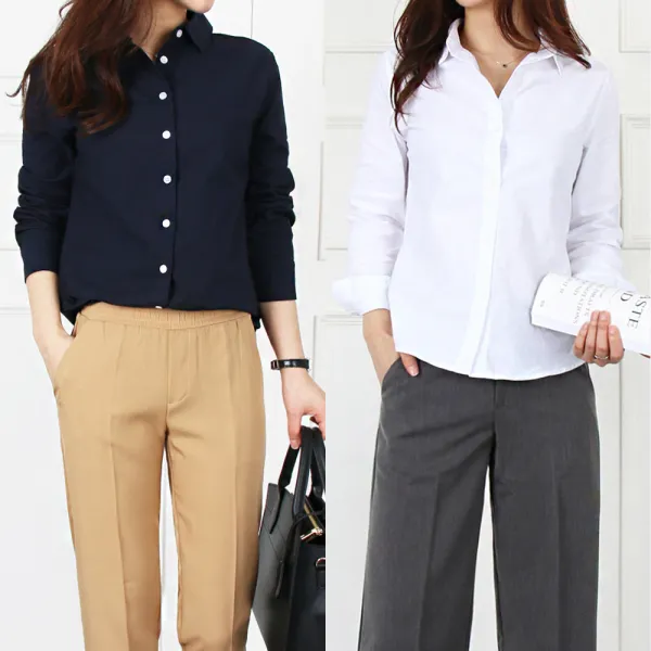 스윗타임 코튼 셔츠 솔리드 남방 데일리 블라우스 아나셔츠