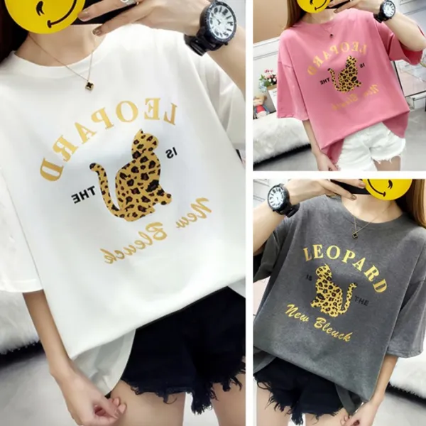 패션이루 면 봄 라운드넥 캐주얼 티셔츠 반팔 박시 여름 루즈 핏