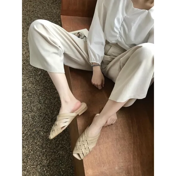 위파인더 여성화 네거리 여름 새 크로스 펀칭 토오픈 슬리퍼 한판 플랫 슬리퍼