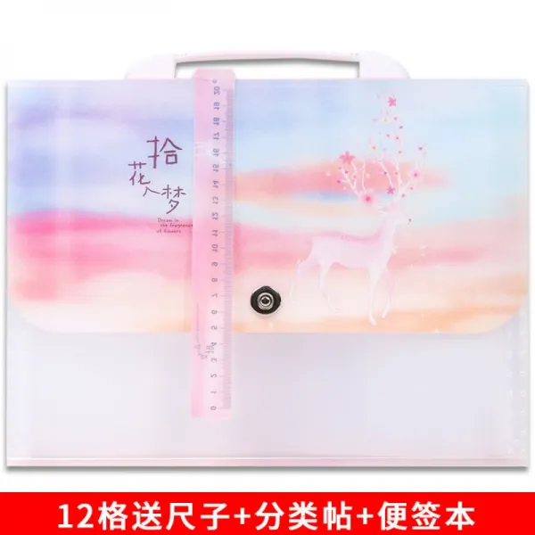 파일 13체크 손으로드는 오르간가방 다층 서류철 중고등학교 학생 시험지클립 수납 주머니여성 귀여운 서류봉투, T15-12체크 무지개 사슴
