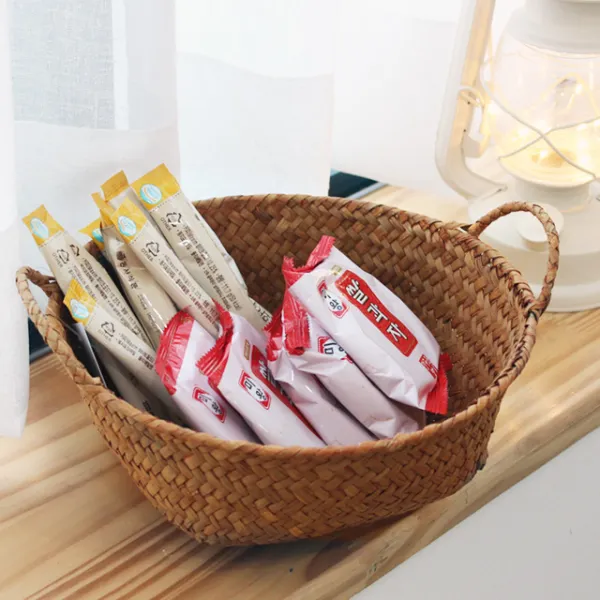 공간안애 둥근달 원형 손잡이 라탄바구니 네츄럴 네츄럴