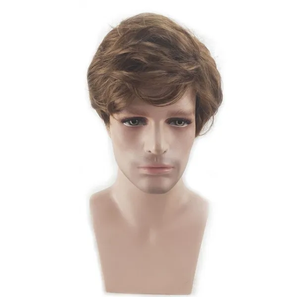 HAIRJOY 검은 가발 남자 짧은 곱슬 머리 계층화 된 합성 머리 갈색 가발 무료 배송, 01 8inches, 03 brown