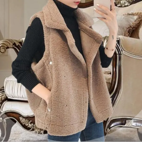 Kirahosi 모던 여성 춘추 도톰한 뽀글이 양털 조끼 인조 램스울 베스트 37호+덧신증정 Dog2999