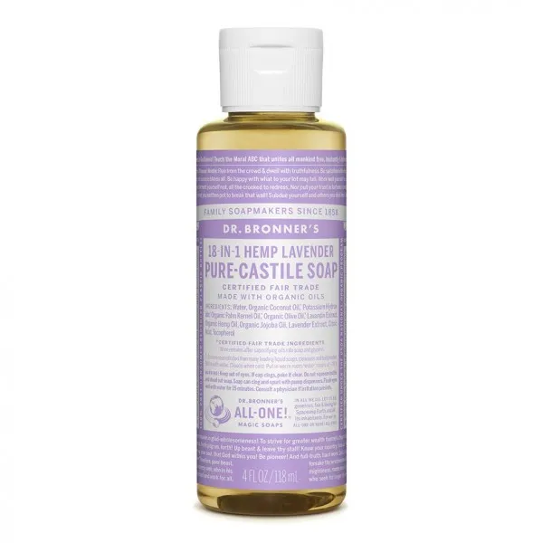 Dr. Bronner 's-순수성 액체 액체 비누 (라벤더 4 온스)-유기농 오일로 만든 18-in-1 용도 : 얼굴 바디 헤어 세탁소