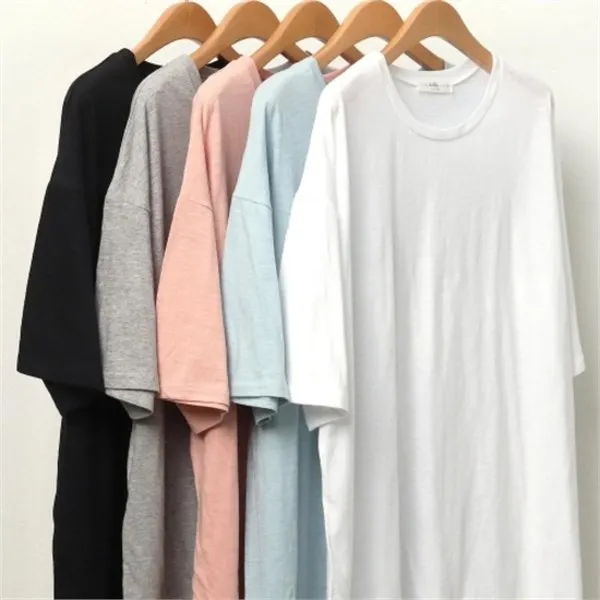 나야홍빅사이즈 라운드넥 슬라브 여름 반팔티 미시옷