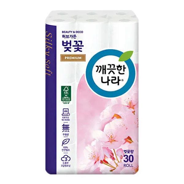 깨끗한나라 허브가든 벚꽃 프리미엄 27M 30롤 화장지, 1팩