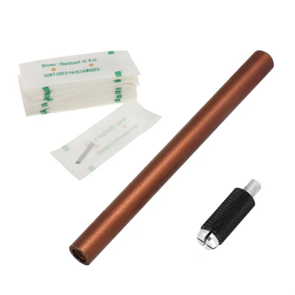 Zeyuan 50pcs Microblading 바늘을 가진 수동 눈썹 귀영 나팔 펜 메이크업 커피, 1개, 보여진 바와 같이
