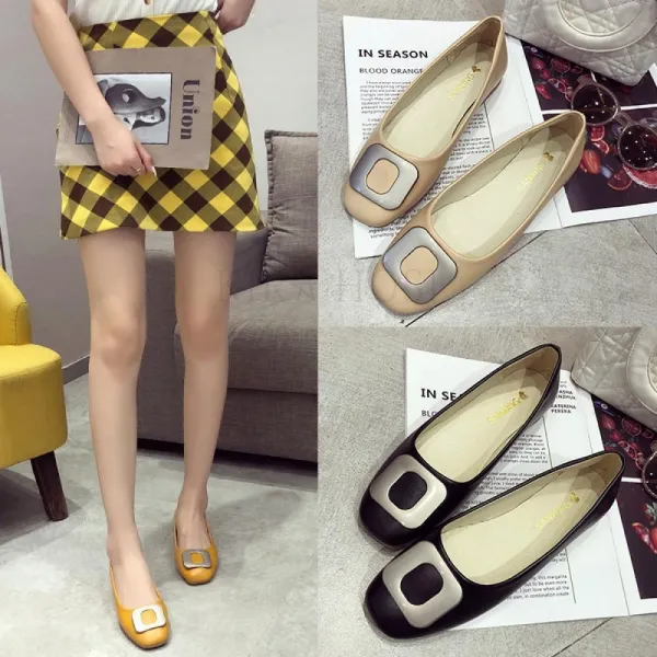 Kirahosi 여성 단화 플랫슈즈 스퀘어 장식 사각코 플랫 + 덧신 증정 Dffmffv8