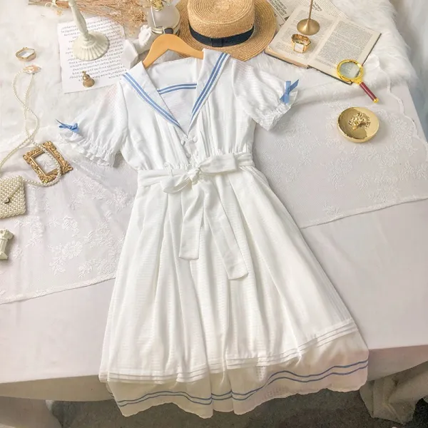Jun.16 197번 마린룩 원피스 여름 프렌치 상큼 마린룩 허리 단신 화이트 첫사랑 치마바다군령Z