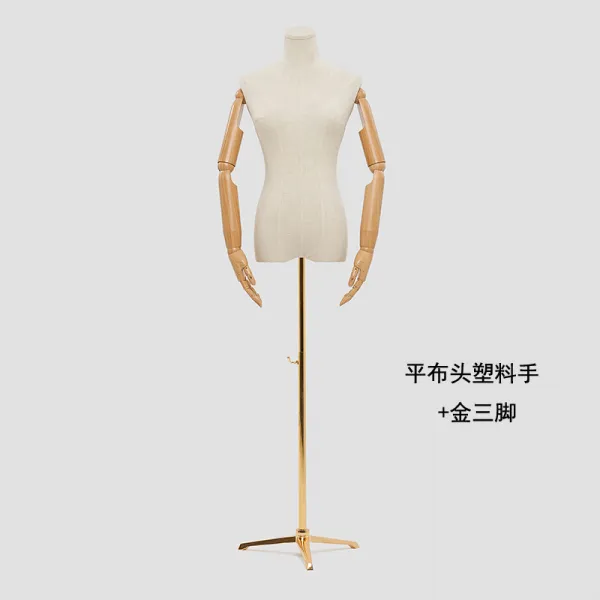 마네킹 진열창 여성패션 전시 옷걸이 전신 반신 플랫헤드 패브릭 모델 촬영 소품, T10-무명천 헤드 플라스틱 손마네킹+금삼각