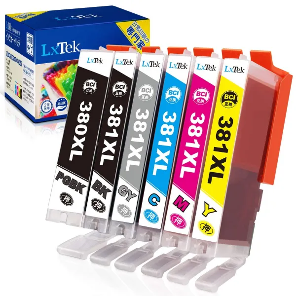 [LxTek] Canon용 캐논 BCI-381 BCI-380 잉크 카트리지 6색 세트 381XL 380XL 381 380 「호환 잉크2년 보증대용량설명서 첨부잔량 표시개 포장」대응 기종：Canon PIXUS TS8130 TS82 (6색 하이브리드)